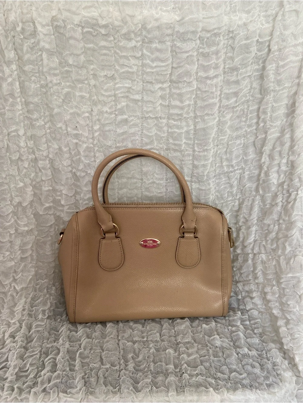Coach Pebbled Dome Satchel in Tan